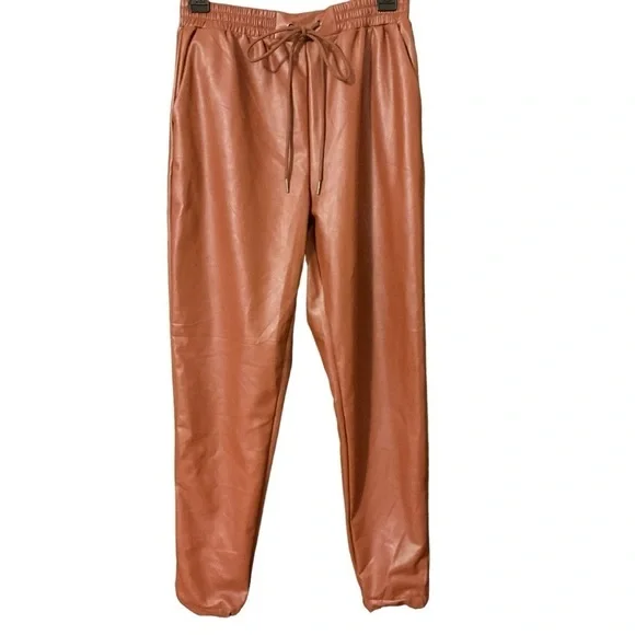 21 Saints Elastic Waist Faux Leather Jogger Size Small Cognac/copper Color - Picture 2 of 6